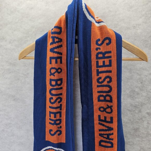 Dave & Busters Logo Scarf Adult Unisex Blue Orange & White‎ 60"x7" EUC - Picture 3 of 6